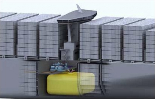 Integrovaný LNG pohon budoucích kontejnerových lodí VLCC s kryogenní nádrží plynu pro akční rádius 40 000 km