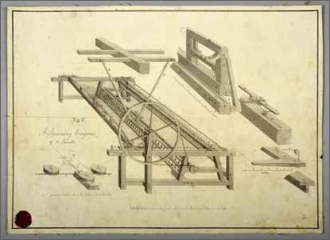 Detail plánu přádacího stroje, který dovezl hrabě Hugo Salm z Anglie v roce 1801