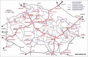 Pět větví rychlostních spojení ČR podle návrhu CEDOP
