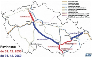 Situační plán modernizace a novostavby české sítě VRT