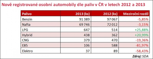 Nově registrované osobní automobily dle paliv