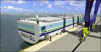 Model autonomně řízené příbřežní akumulátorové kontejnerové lodě ReVolt s kapacitou 100 TEU