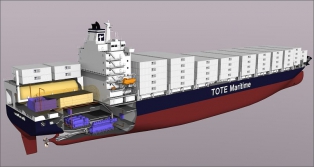 Uspořádání pohonného LNG systému v zádi kontejnerové lodi Isla Bella