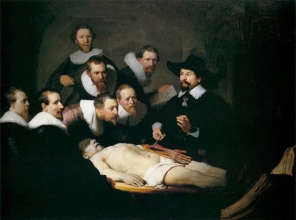 Pitvy v době renezance inspirovaly i umělce, aby zachytili atmosféru bádaní, jako například Rembrandta van Rijna na obraze Hodina anatomie u doktora Tulpa. Foto: MAURITSHUIS