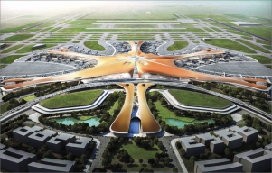 Budoucí největší letiště světa v Pekingu podle návrhu Zahy Hadid