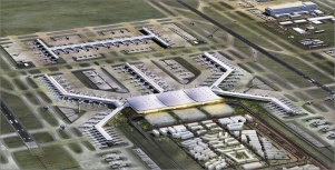Vizualizace tří terminálů budoucího tureckého letiště v Istanbulu podle projektu AECOM, jejichž stavba právě začíná