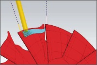 Dráha nástroje při obrábění tělesa turbíny