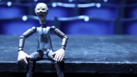 Figurka robota v hledišti Švandova divadla
