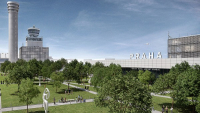 Vizualizace výhledového stavu veřejného prostoru před Terminál 1 dle koncepce Airport City Letiště Václava Havla Praha Vizualizace výhledového stavu veřejného prostoru před Terminál 1 dle koncepce Airport City Letiště Václava Havla Praha