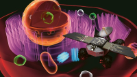 Umělecké ztvárnění Cell Roveru, intracelulární antény pro zkoumání a rozšiřování vnitřního světa buňky
