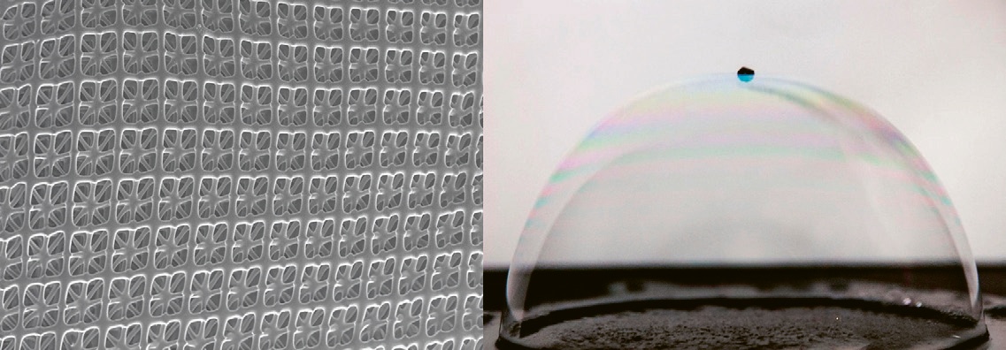 Zleva doprava: Obrázek plné mřížkové geometrie je v kontrastu s mřížkou s 18,75 mil. buněk plovoucí na bublině © Peter Serles / University of Toronto