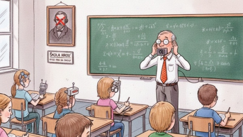 Umělá inteligence je ve školách jako doma /Ilustrace autora článku vytvořená s využitím nástrojů umělé inteligence/