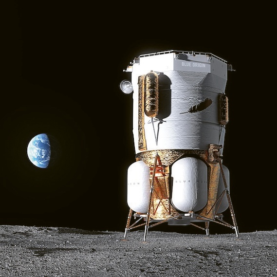 Blue Moon Mark 1 na Měsíci — zatím jen za pomoci ilustrátora. Vymění v budoucnu náklad za astronauty?‘ © Blue OriginA