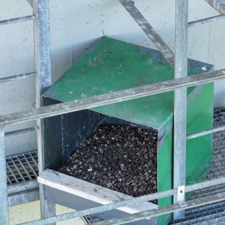 I když stálý sokolí pár v Počeradech měl na výběr hned dvě budky, nezahnízdil ani v jedné. Na snímu ta na schodišti chladicí věže paroplynového