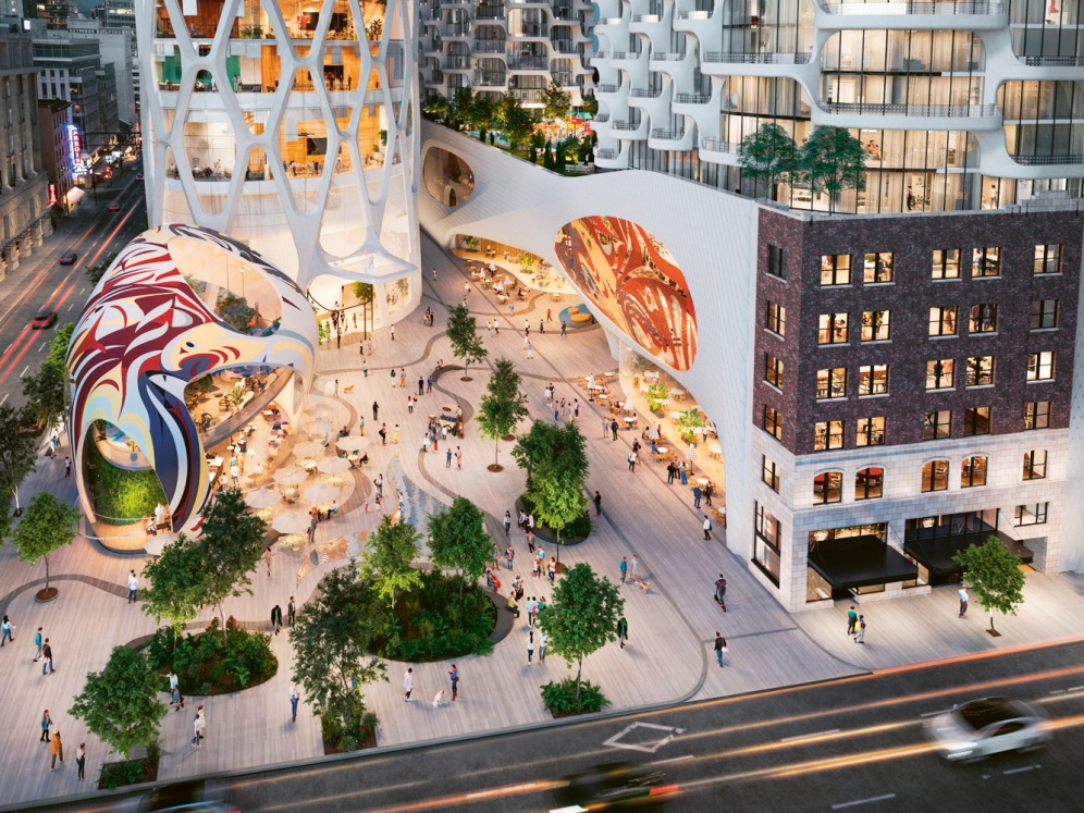 Pohled na veřejné náměstí z ulice West Georgia Street Pohled na veřejné náměstí z ulice West Georgia Street