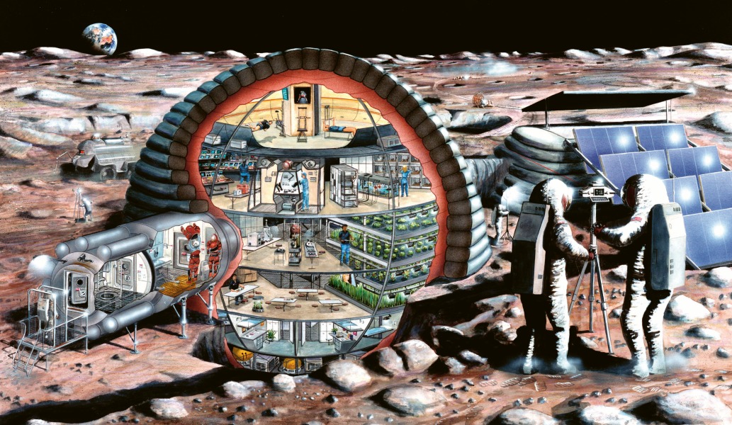 Jedna z představ základny NASA na Měsíci cca r. 1990 © NASA